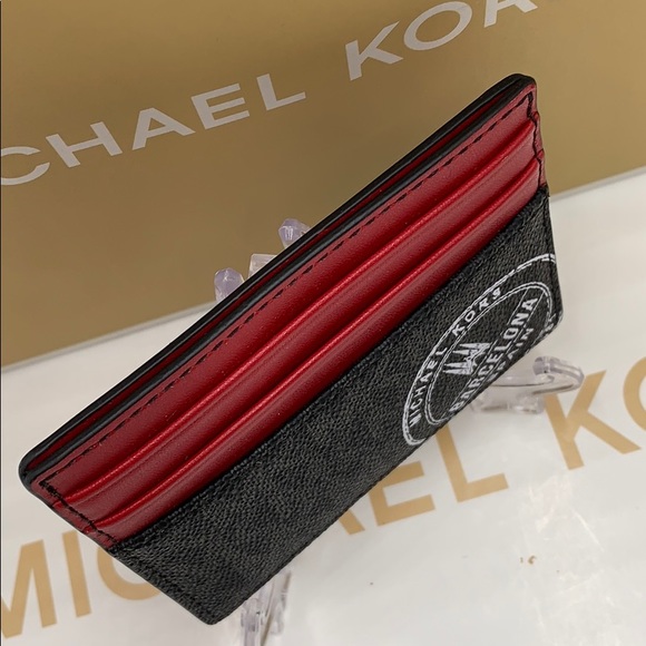 MICHAEL KORS COOPER TALL CARD CASE BLACK/SCARLET - Picture 7 of 16